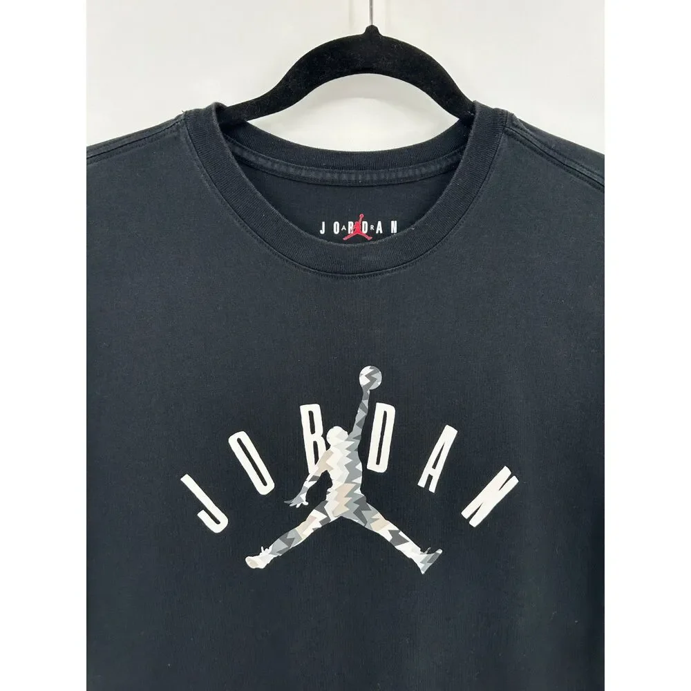 JORDAN Black Distressed Logo Jumpman Graphic T-Shirt Size Medium 100% Cotton